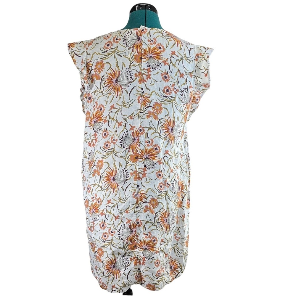 Joie Dress Women L White Orange 100% Linen Floral Ruffle Sleeve Boho Shift Tunic - Picture 4 of 9